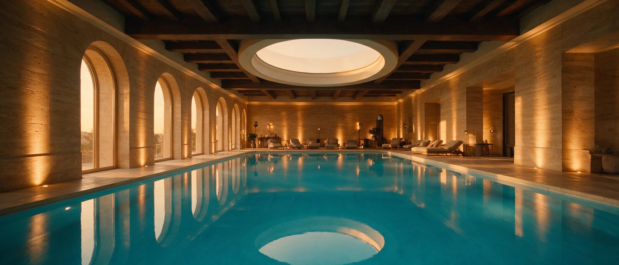 Indoor pool in travertine